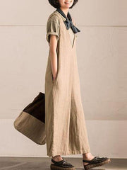 Vintage Solid Color V-neck Jumpsuits