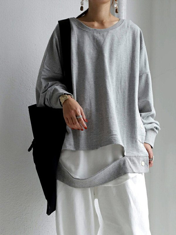 Casual Irregular Solid Color Round-Neck Long Sleeves T-Shirt