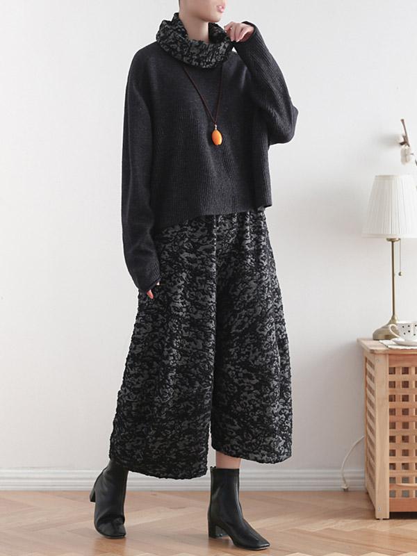 Vintage Loose Thickening Jacquard Nine-Quarter Pants