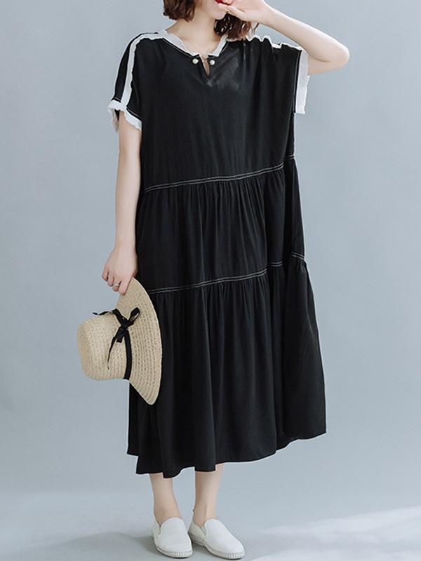 Loose Split-Joint Pleated Midi Dress