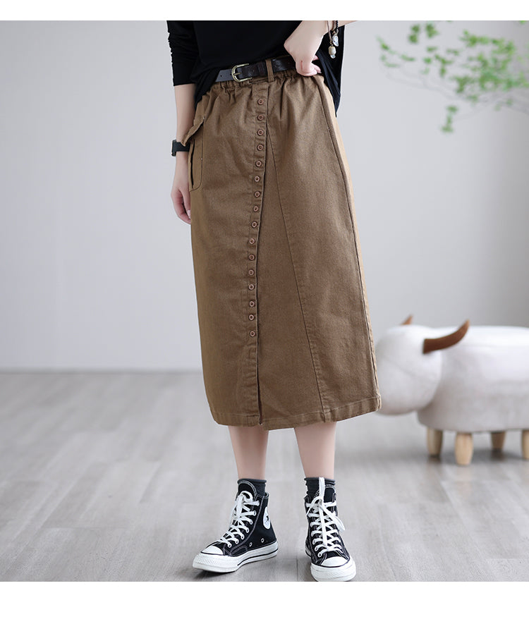 Solid Color Split Loose A-Line Skirt