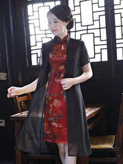 Two Pieces Flower Print Split-side Short Cheongsam