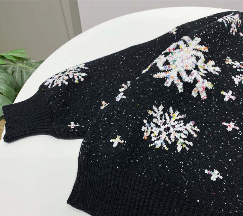 Christmas Snowflake Jacquard Round Neck Sweater