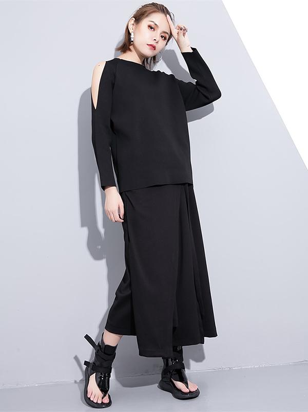 Black Loose Casual Pants Lace-Up Wide Leg Pants