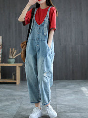 Loose Casual Retro Denim Jumpsuit Pants