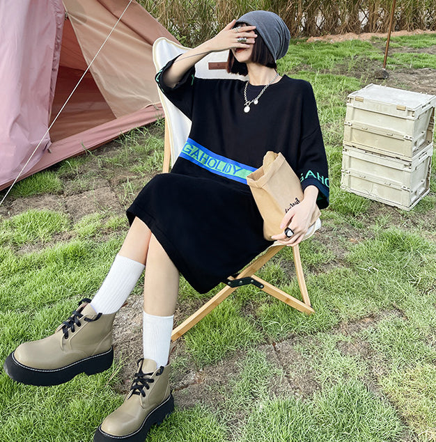 Loose Jacquard Letters Casual Knit Midi Dress
