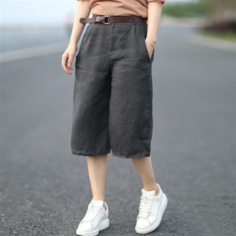 Solid Casual Flax Wide Leg Shorts