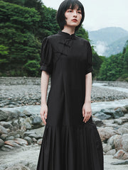 Vintage Solid Stand Collar Dress