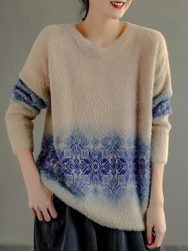 Vintage Printed Mink Knitted Sweater