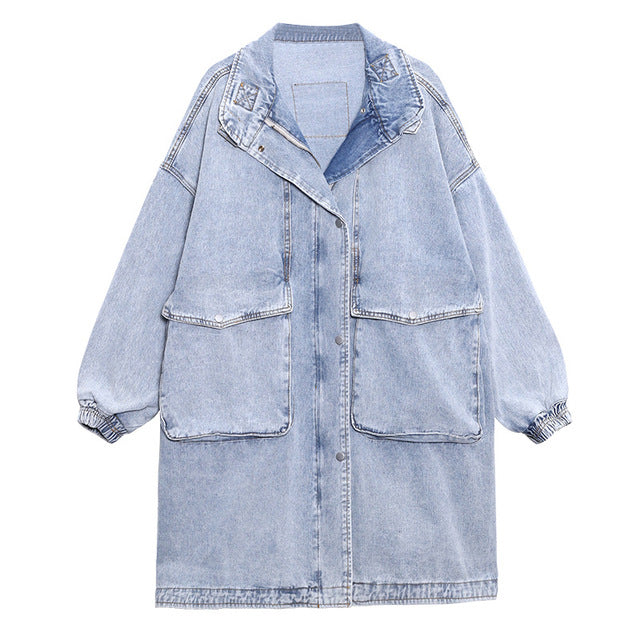 Women Solid Color Lapel Casual Denim Jacket