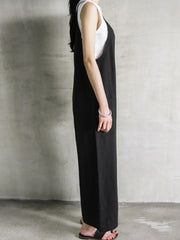 Solid Simple Casual Wide-jeg Jumpsuit