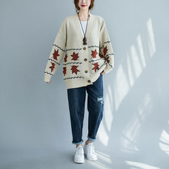 Women Loose Printed Casual Cardigan Sweater