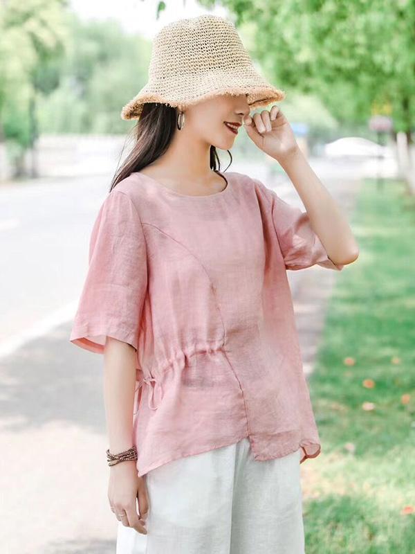 Vintage Irregularity  Drawstring Elasticity Waist Tops