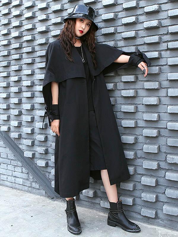 Loose Solid Color Belted Long Outwear