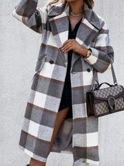 Classic Plaid Lapel Collar Midi Outerwear