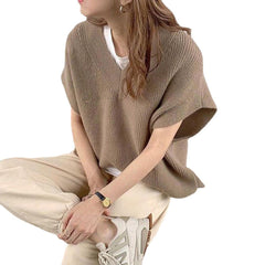Loose Solid Color Knitted V-Neck Wasitcoat