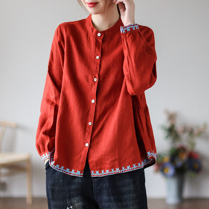 Vintage Embroidered Cardigan Loose Casual Shirt