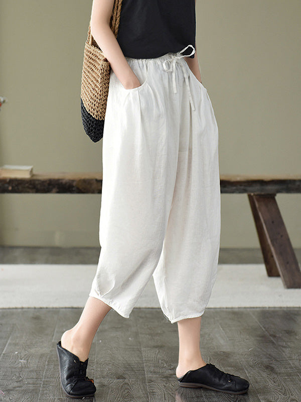 Artistic Retro Drawstring Elasticity Solid Pants