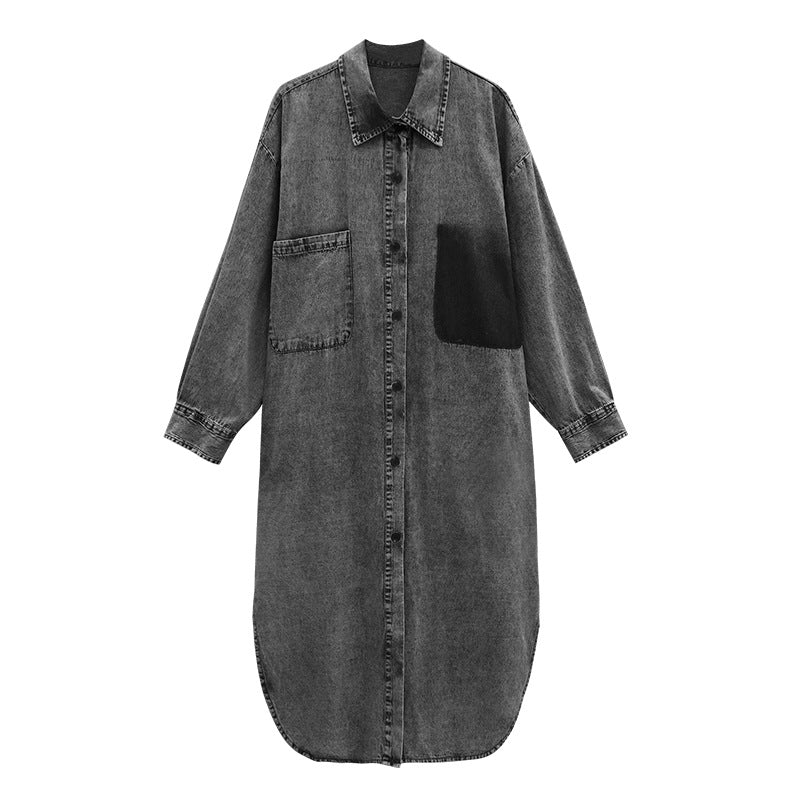 Loose Denim H-Line Long Sleeve Dress