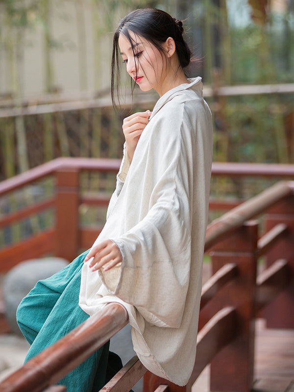 Casual Loose Batwing Sleeves Solid Color Outerwear