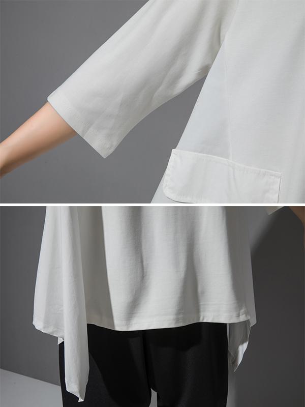 Solid Color Cropped Loose Batwing Sleeve  T-Shirt