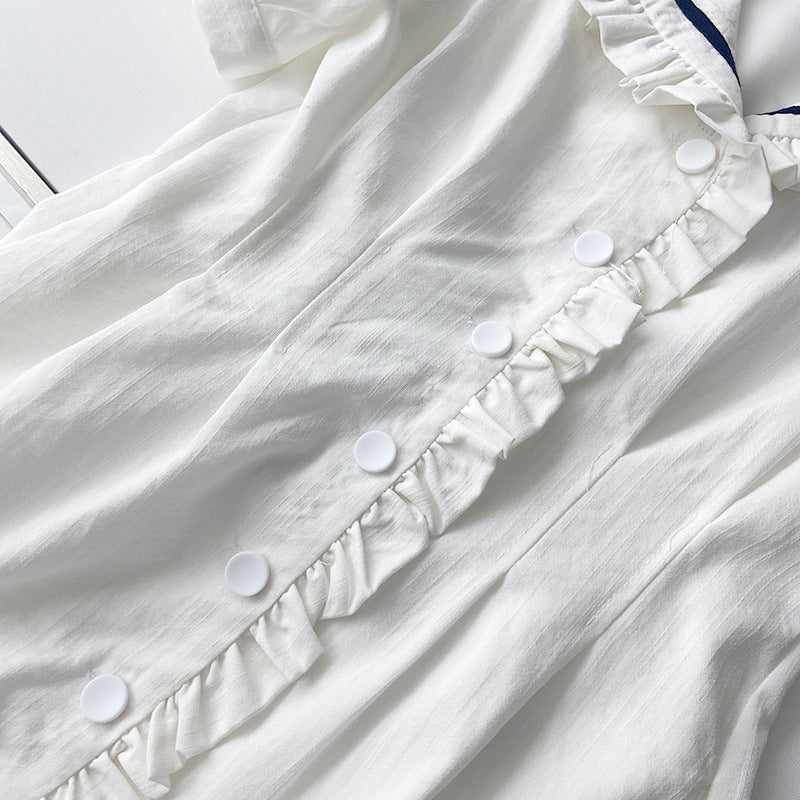 Preppy Stylish Solid Lapel Collar Mini Dress
