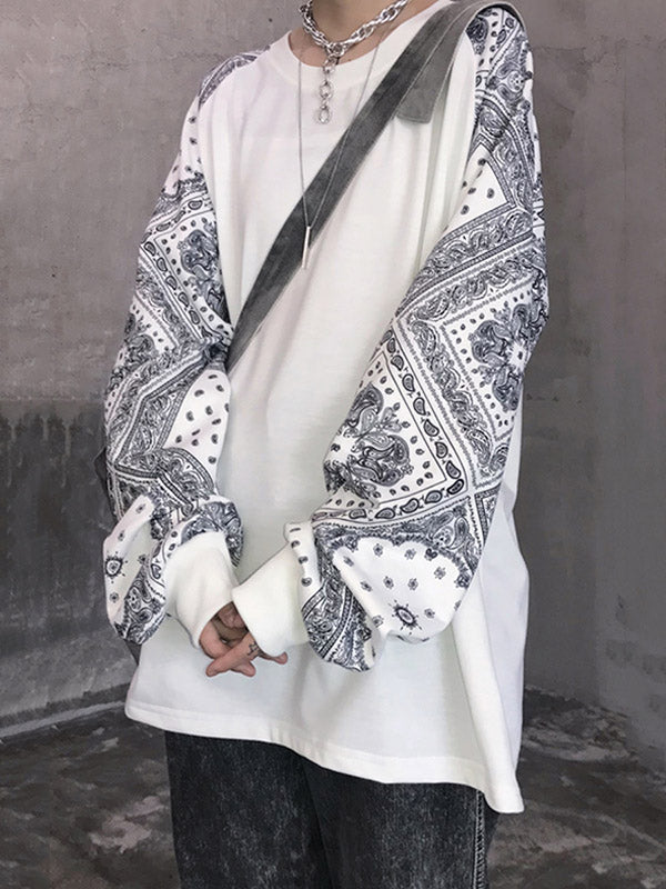 Hip-Hop Cashew Flowers Roomy Long Sleeve T-Shirt Tops