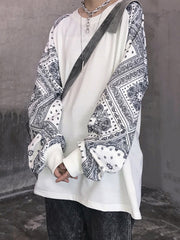 Hip-Hop Cashew Flowers Roomy Long Sleeve T-Shirt Tops