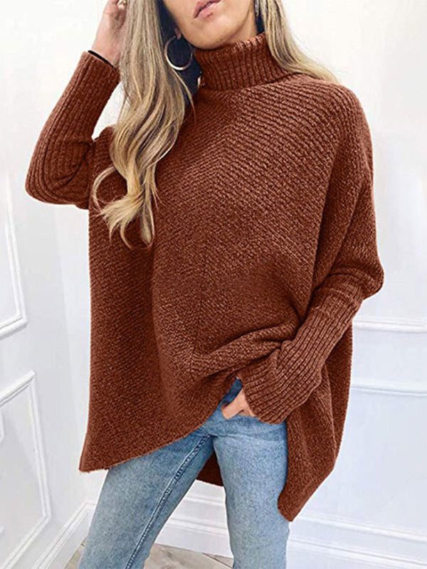 Casual Solid Color High Collar Pullover Sweater