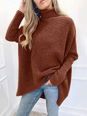 Casual Solid Color High Collar Pullover Sweater