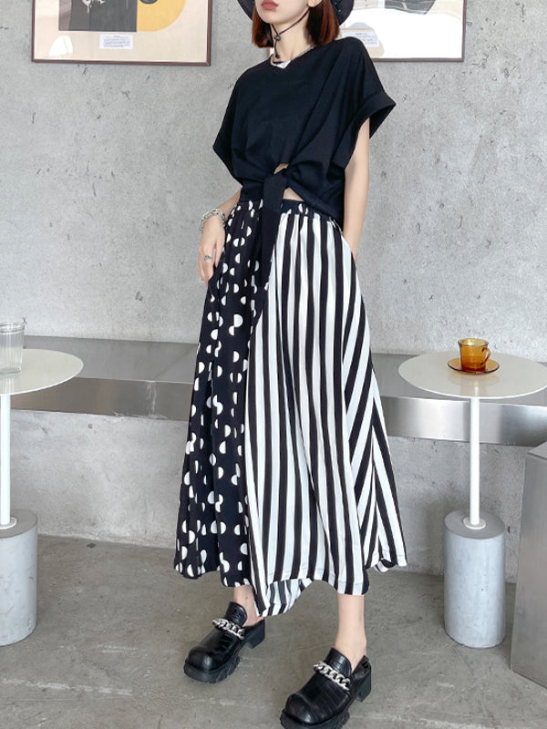 Polka Dot Striped Splicing Wide Leg Pants