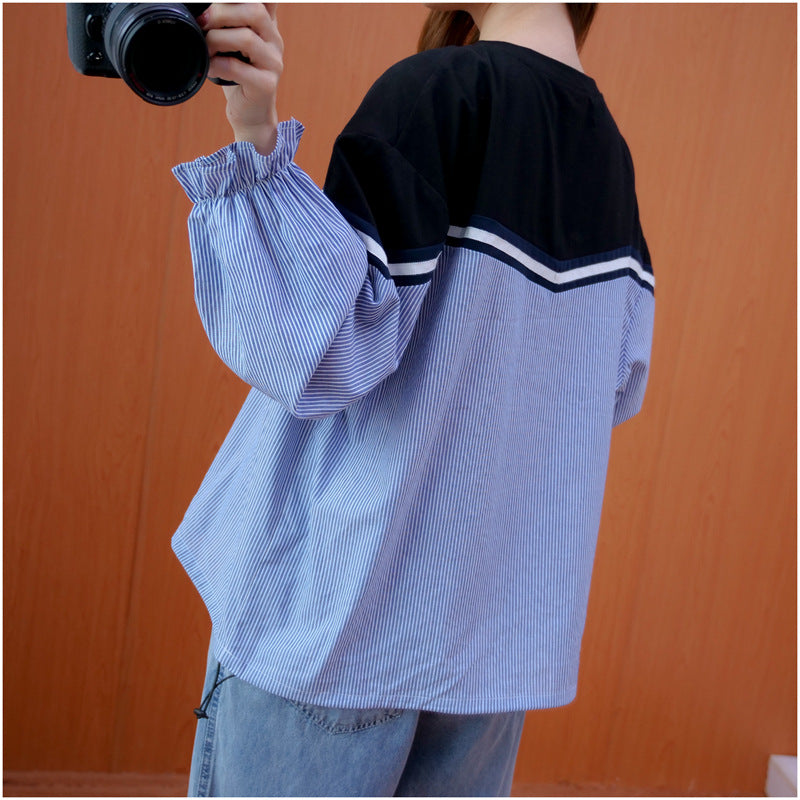 Women Casual Contrast Stitching Sweatshirt