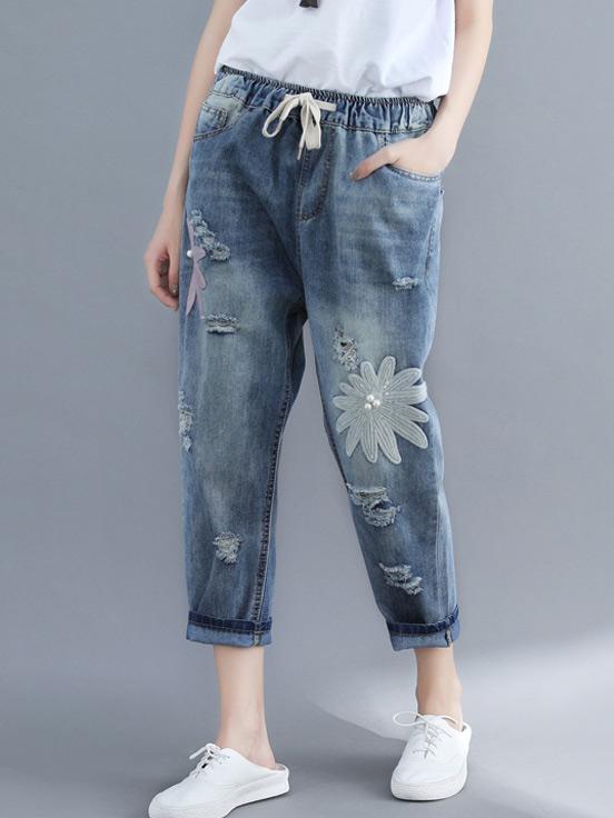 Loose Embroidered Jean Pants