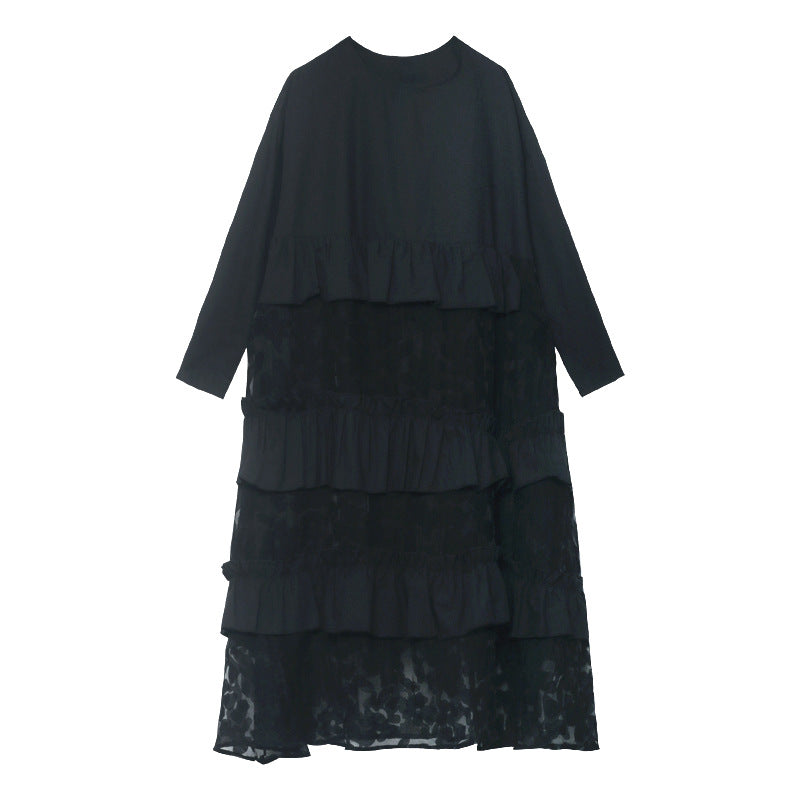 Lace Loose Long Sleeve Cake Midi Dress