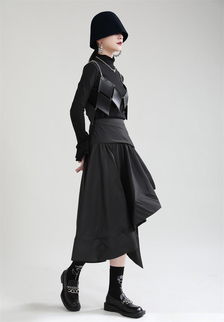 Original Design Irregular Solid Color Lace-Up Skirt