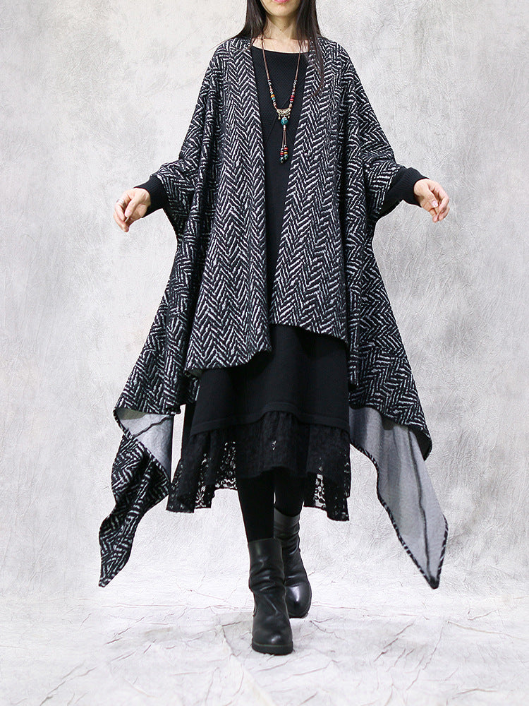 Retro Irregular Splicing Bat Sleeve Outwear