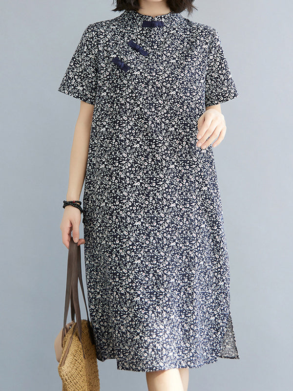 Retro Printd Short Sleeve Midi Dress