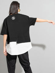 Simple Irregular Solid Splicing False Two T-Shirt