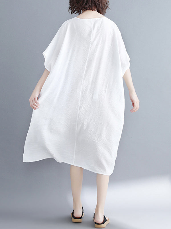 V-Neck Loose Print Midi Dress