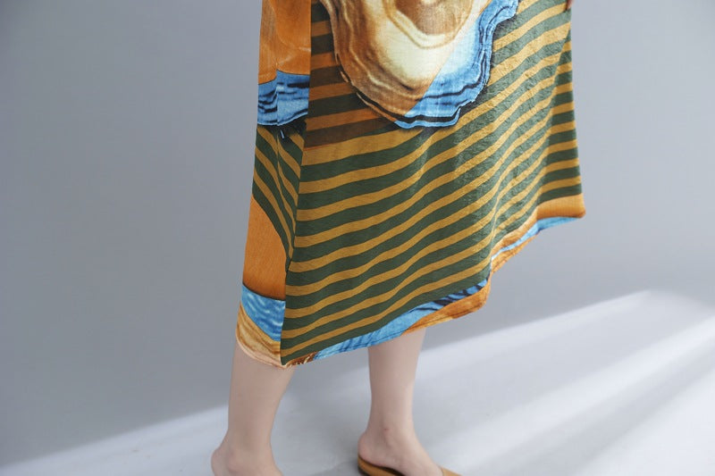Ethnic Print Loose Round Neck Short Sleeve Dress
