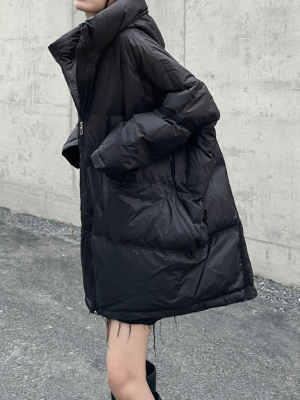 Batwing Sleeves Loose Pockets Split-Joint Hooded Padded Coat