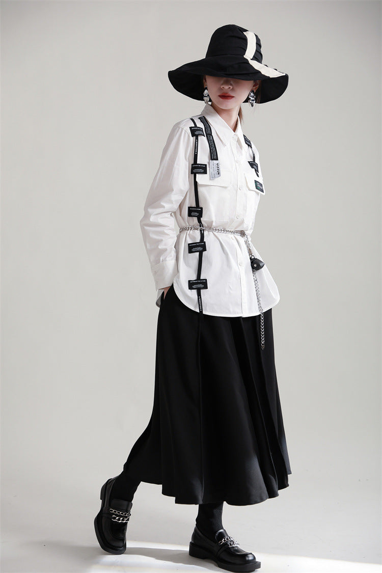 Original Design Lace-Up Splicing Shirt