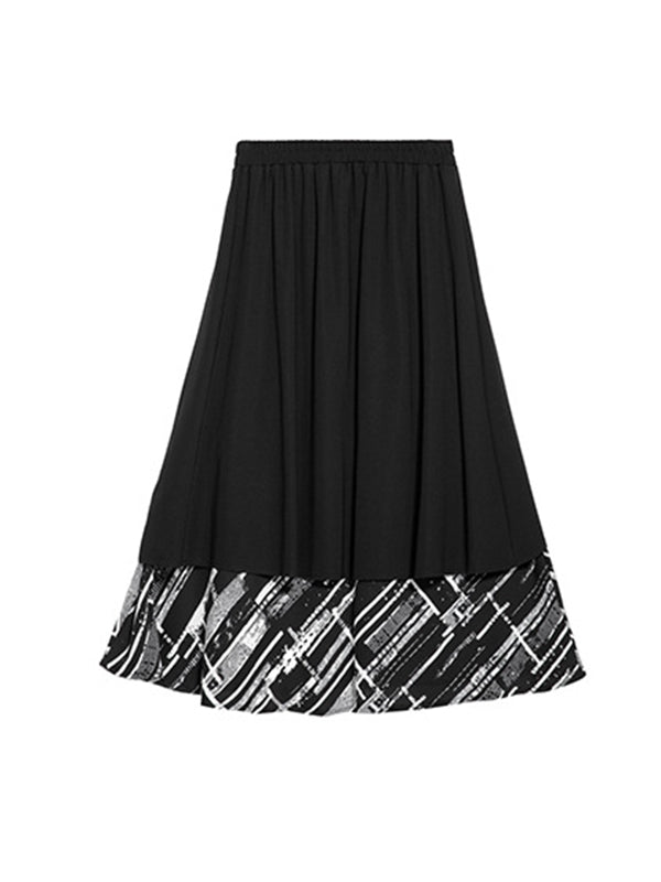 A-Line False Two Print Split-Joint Skirts Bottoms