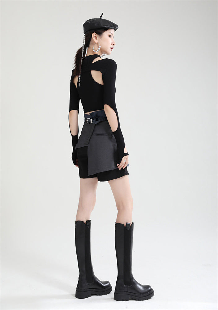 Hollow Cut Short T-Shirt Women's Slim Top