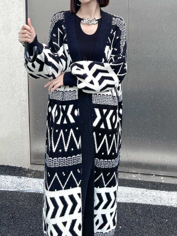Urban Printed Long Knitted Outwear