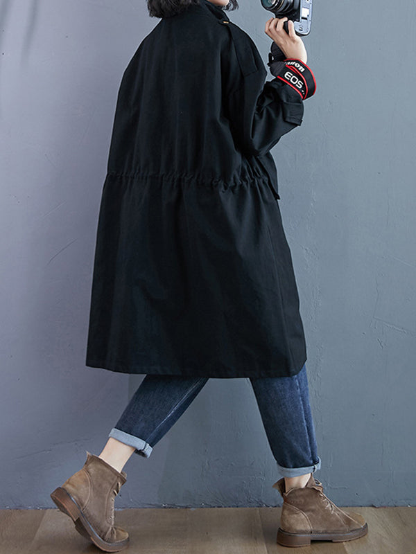 Women Lapel Solid Color Casual Coat