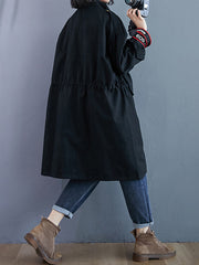 Women Lapel Solid Color Casual Coat