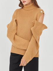 Women Loose Strapless High Neck Pullover Sweater