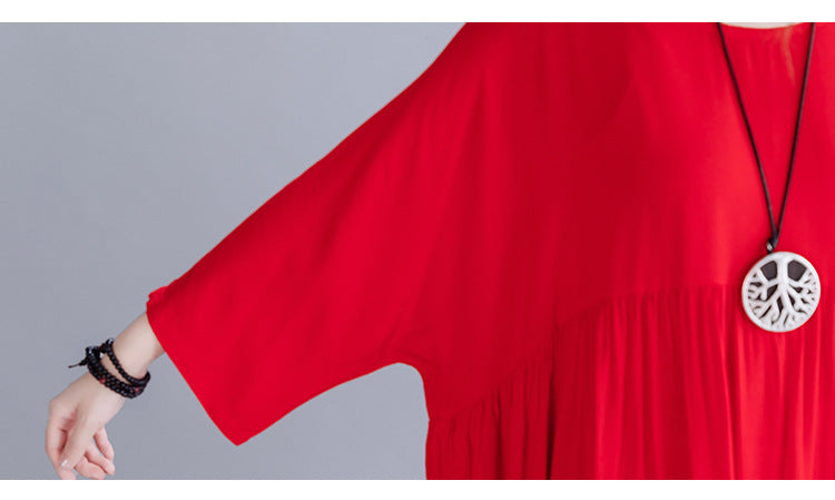 Retro Solid Color Loose Temperament Long Midi Dress