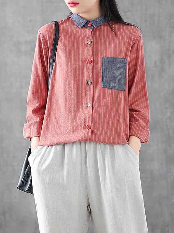 Splicing Patch Striped Shirt
